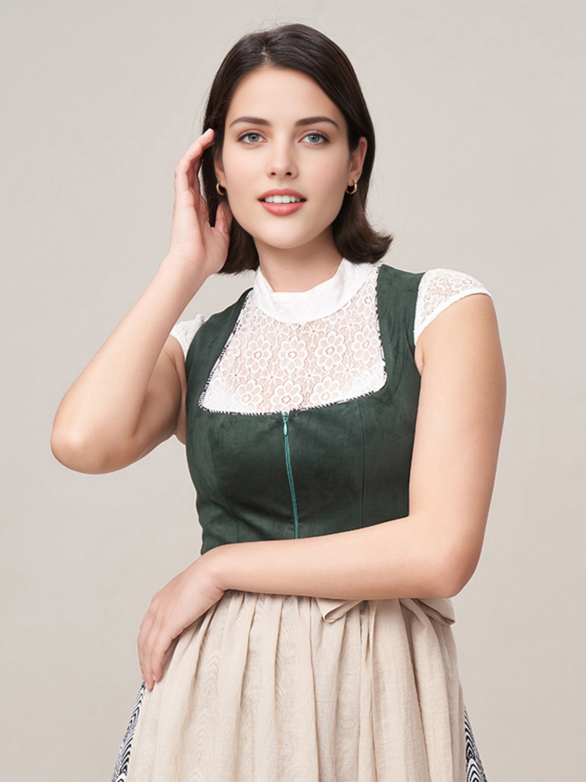 Langarm Dirndl Bluse in Grün
