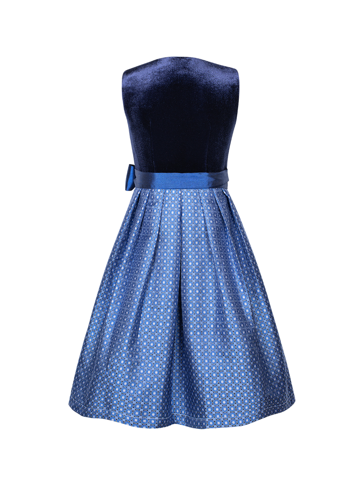 Modernes blaues Dirndl für Kinder mit detailreicher Rückansicht