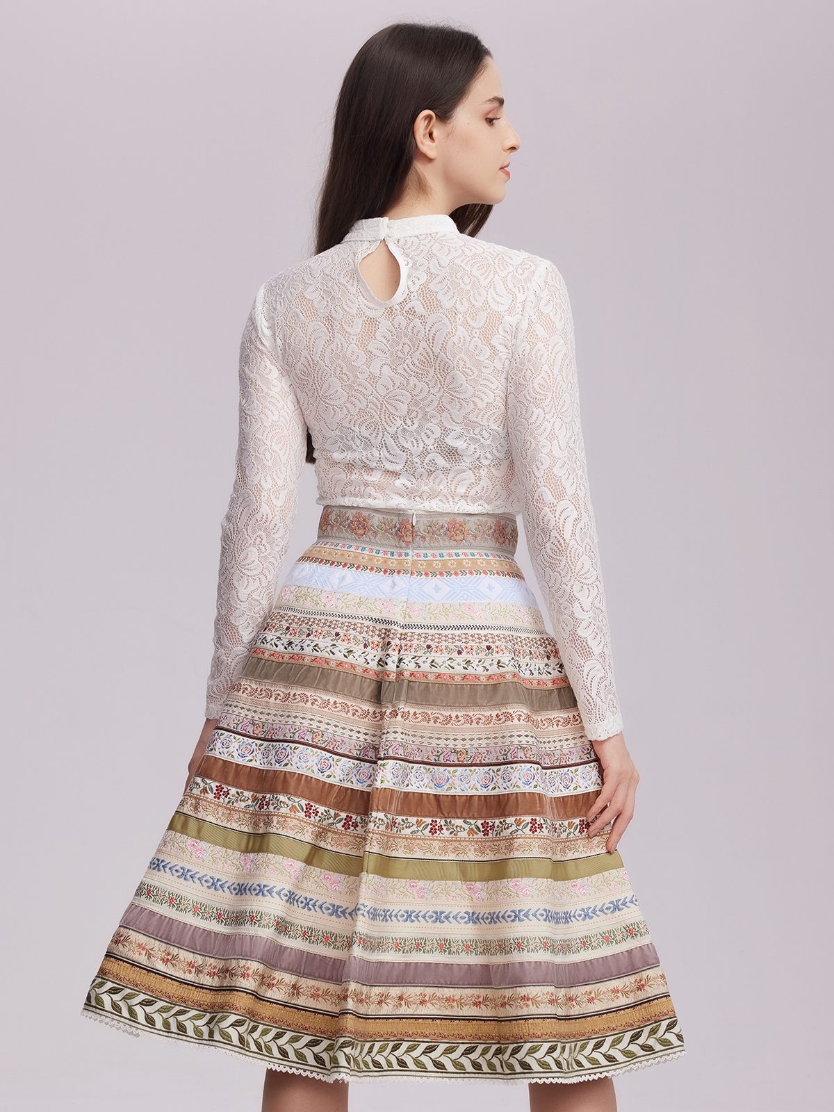 Dirndlbluse Langarm in Beige